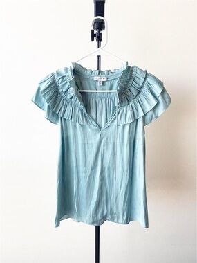 Current Air Light Blue Ruffled V-Neck Women’s Blouse Size XS